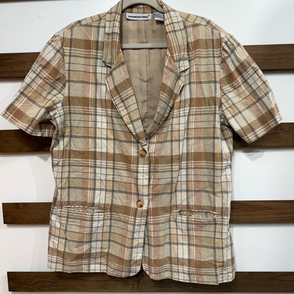 Vintage Plaid Short Sleeve Linen Blazer